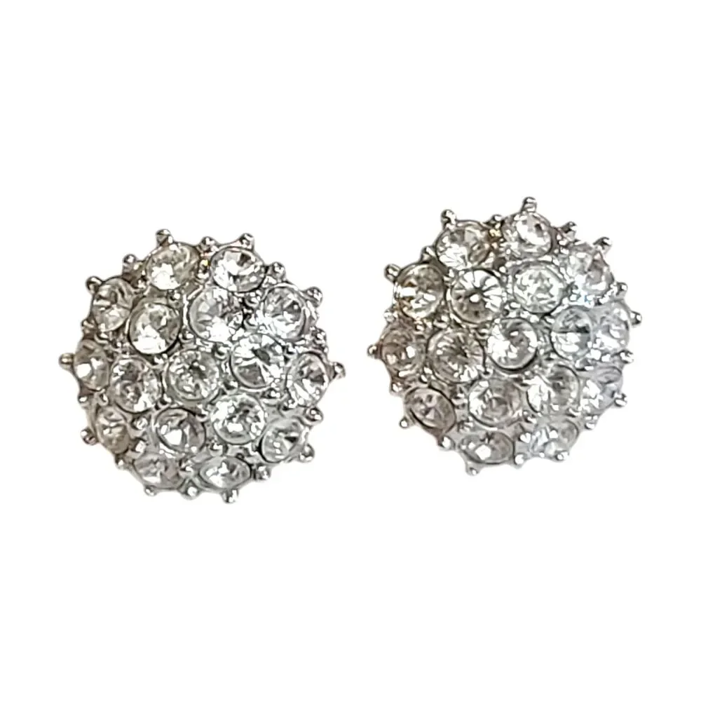 Vintage Silver Tone Rhinestone Cluster Post Earrings